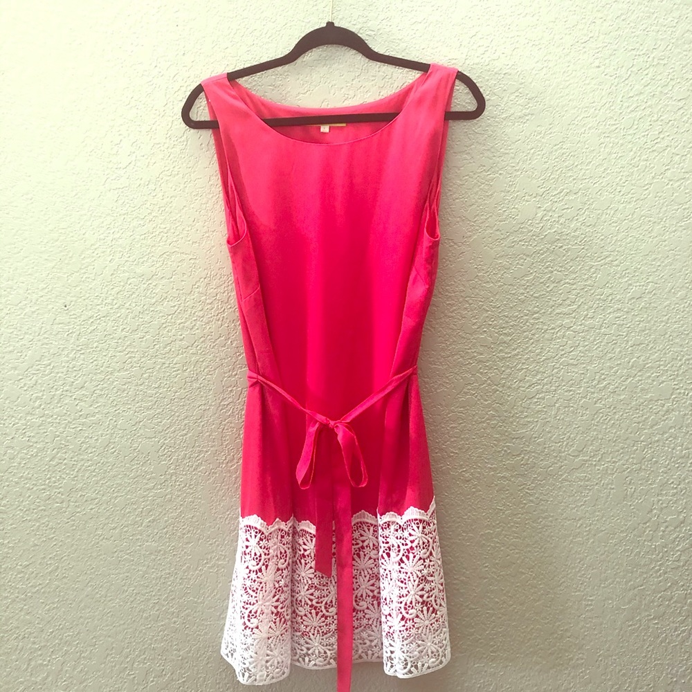 Gianni Bini Pink Column Dress Lace Bottom with Tie
